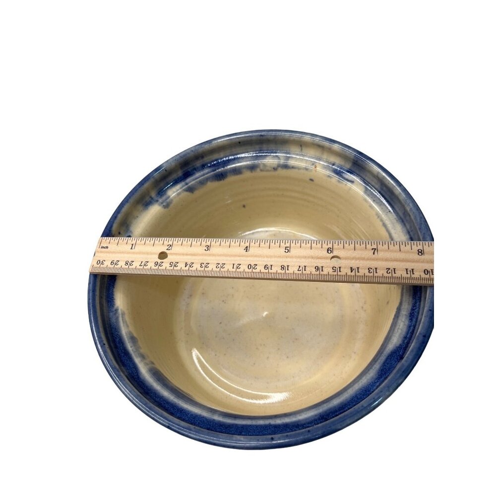 Handmade Ceramic Blue & Cream Stoneware Casserole Dish With Lid 8" Diameter - Picture 6 of 10